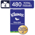 Kleenex Ultra Soft 3-Ply Flat Box Facial Tissues, 4 Pack (480 Total Tissues)