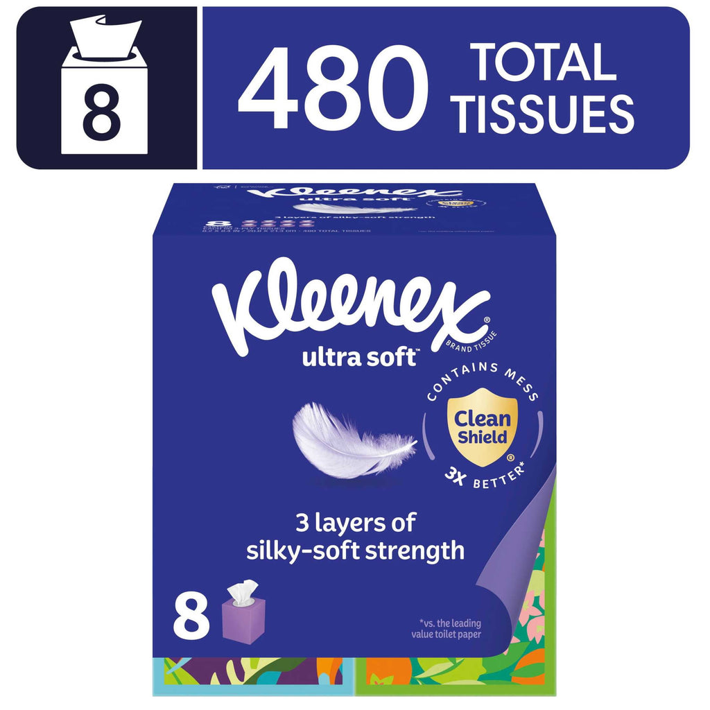 Kleenex Ultra Soft Facial Tissues, 4 Cube Boxes, 60 Tissues per Box, 3-Ply