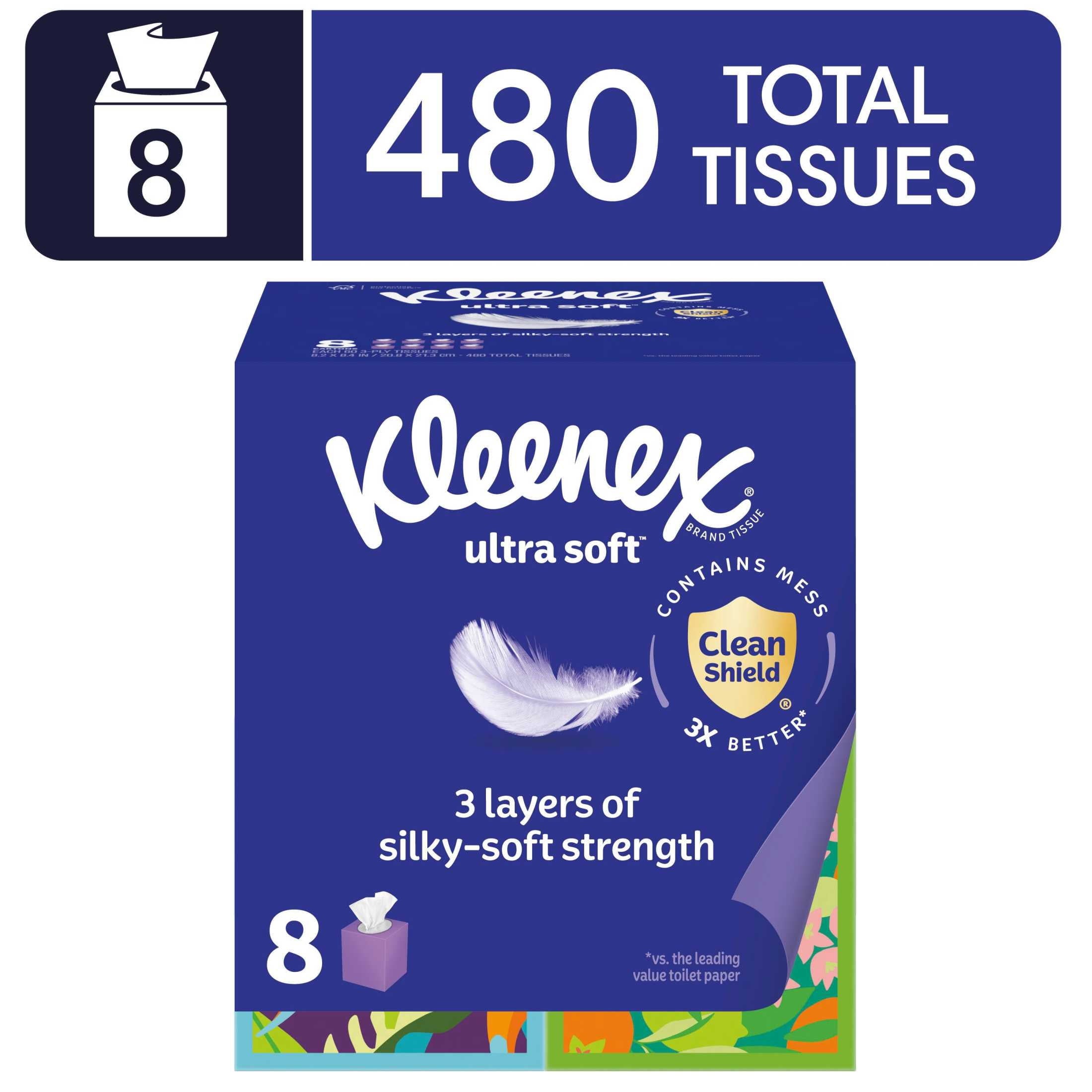 Kleenex Ultra Soft Facial Tissues, 4 Cube Boxes, 60 Tissues per Box, 3-Ply