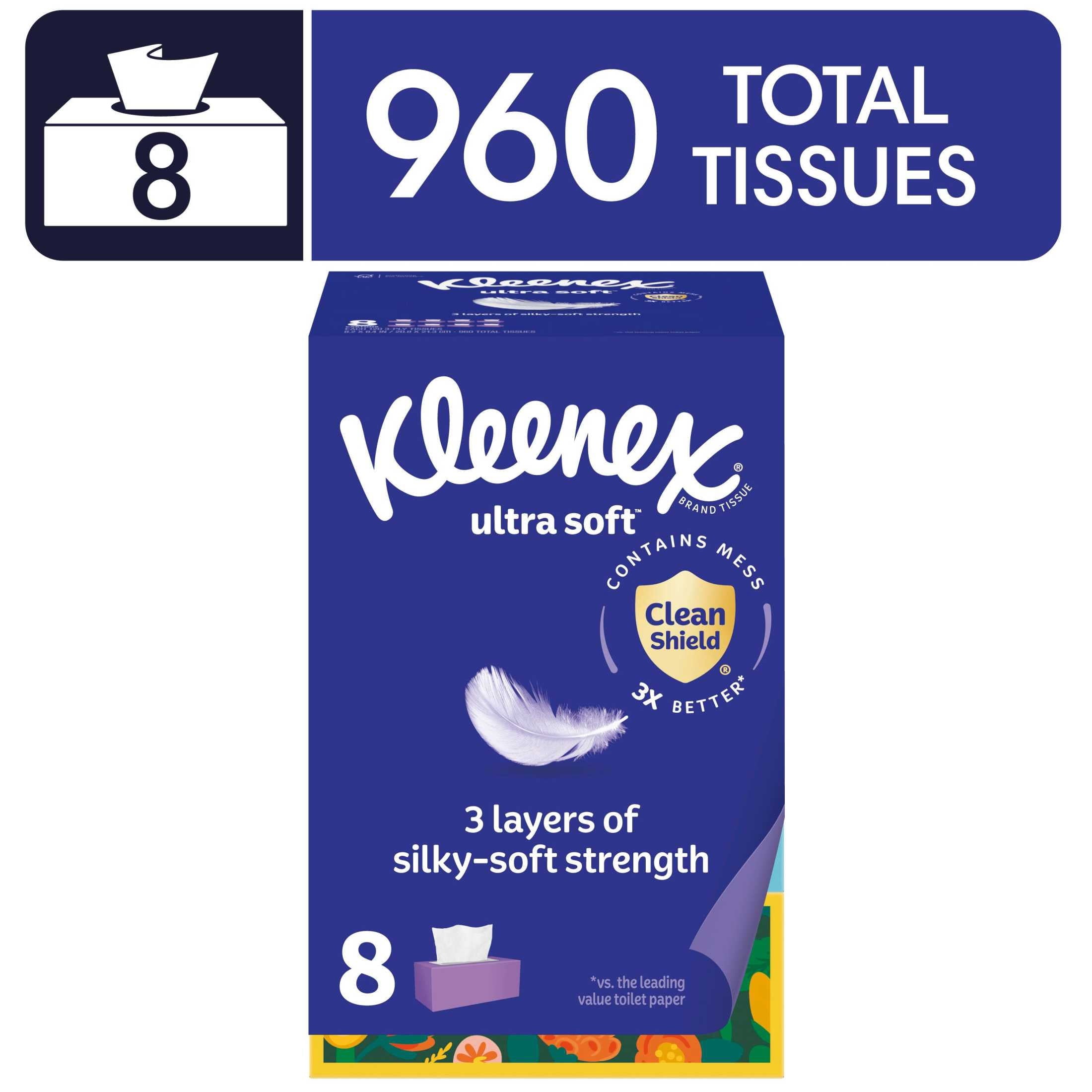 Kleenex Ultra Soft 3-Ply Flat Box Facial Tissues, 4 Pack (480 Total Tissues)