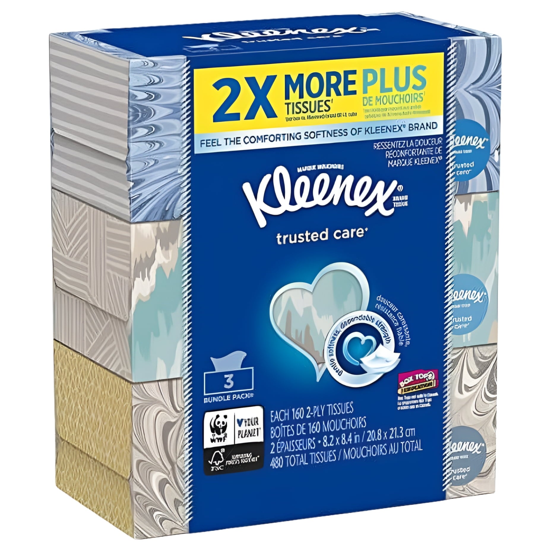 Trusted Care White Facial Tissue, 160 2-Ply Tissues, (Pack Of 3)
