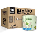WBM Care Natural Bamboo Toilet Paper, 3-Ply, Unbleached, Tree-Free, 208 Sheets per Roll, 10 Rolls, Soft and Gentle Bath Tissue, Chemical-Free
