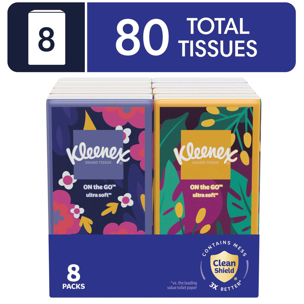 (9 pack) Kleenex On-The-Go Facial Tissues, 8 On-The-Go Packs, 10 Tissues per Pack, 3-Ply