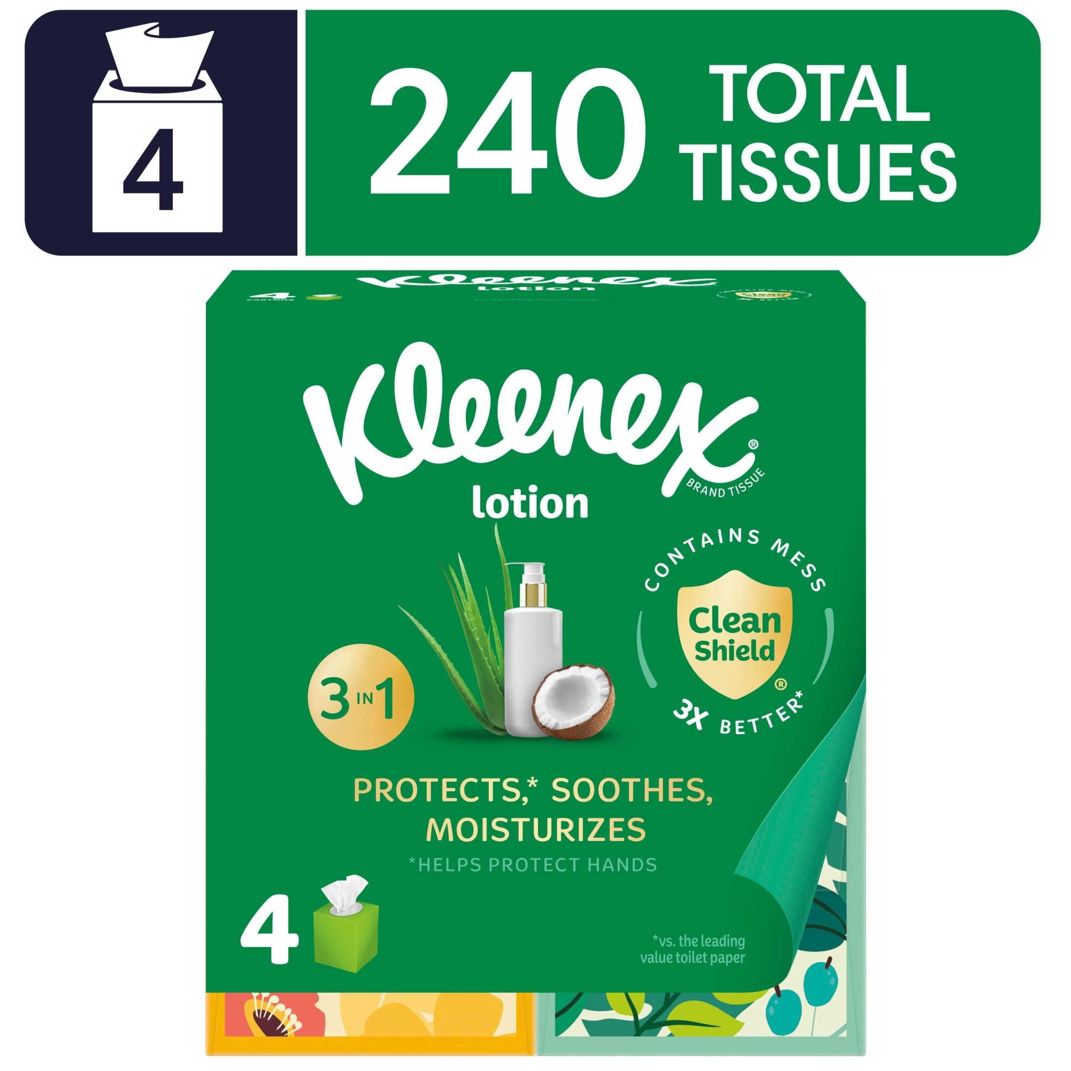 (8 pack) Kleenex Lotion Facial Tissues with Coconut Oil, 4 Cube Boxes, 60 Tissues per Box, 3-Ply