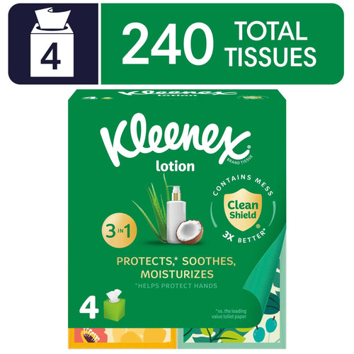 (8 pack) Kleenex Lotion Facial Tissues with Coconut Oil, 4 Cube Boxes, 60 Tissues per Box, 3-Ply
