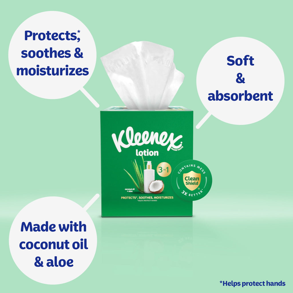 (8 pack) Kleenex Lotion Facial Tissues with Coconut Oil, 4 Cube Boxes, 60 Tissues per Box, 3-Ply