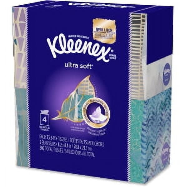 Kleenex Ultra Soft Facial Tissues, 4 Cube Boxes, 75 White Tissues per Box, 3-Ply (300 Total)