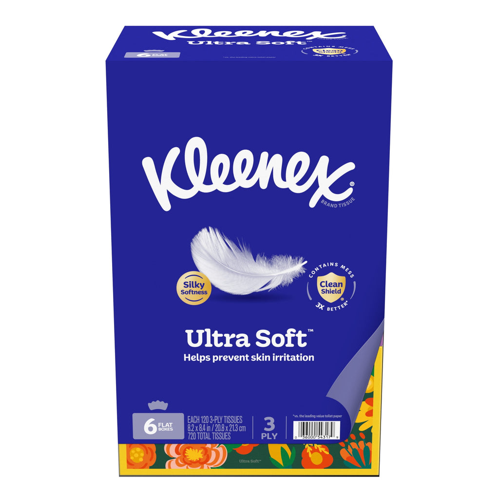 Kleenex Ultra Soft 3-Ply Flat Box Facial Tissues, 4 Pack (480 Total Tissues)