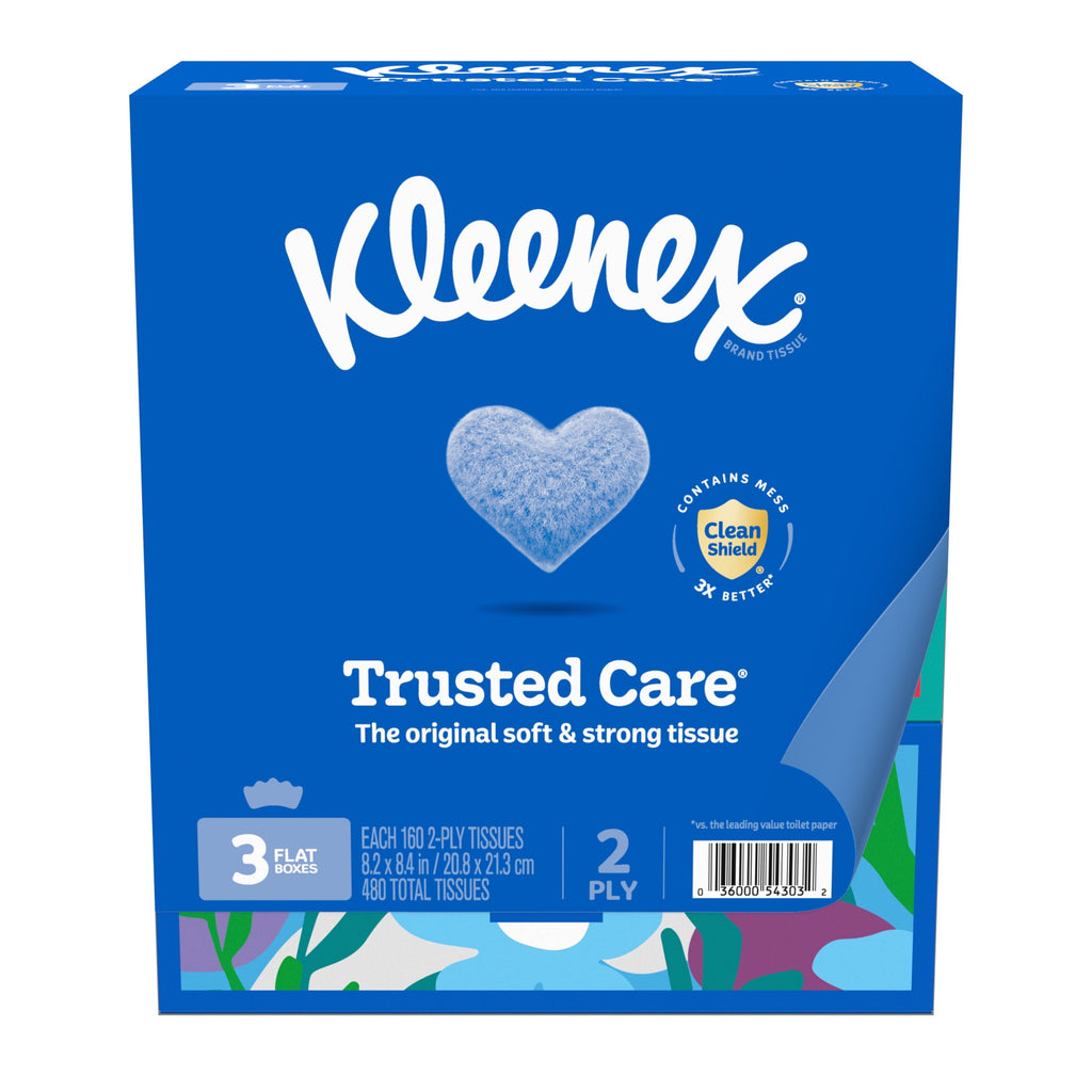 Kleenex Trusted Care 2-Ply Flat Box Facial Tissues, 3 Pack (480 Total Tissues)