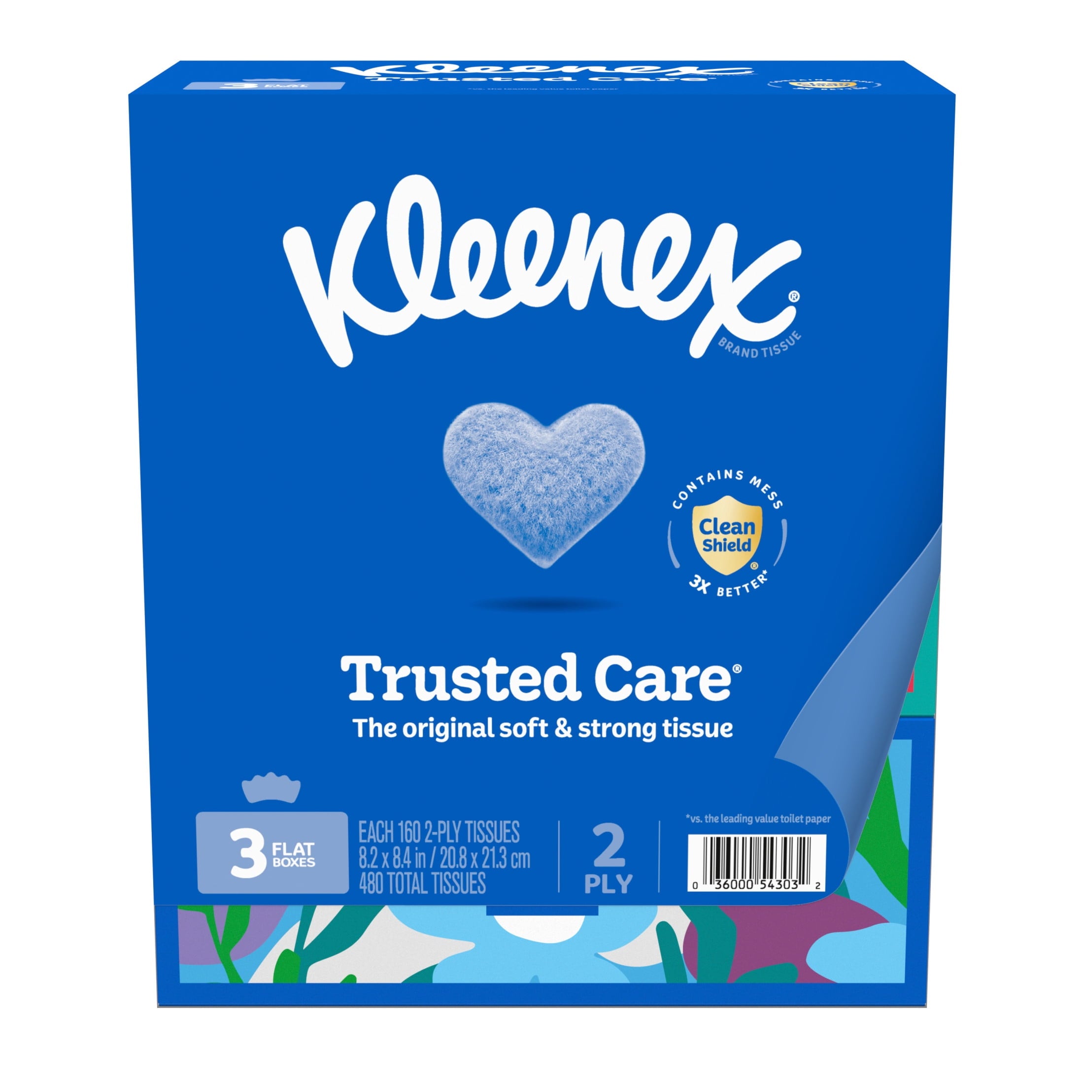 Kleenex Trusted Care 2-Ply Flat Box Facial Tissues, 3 Pack (480 Total Tissues)