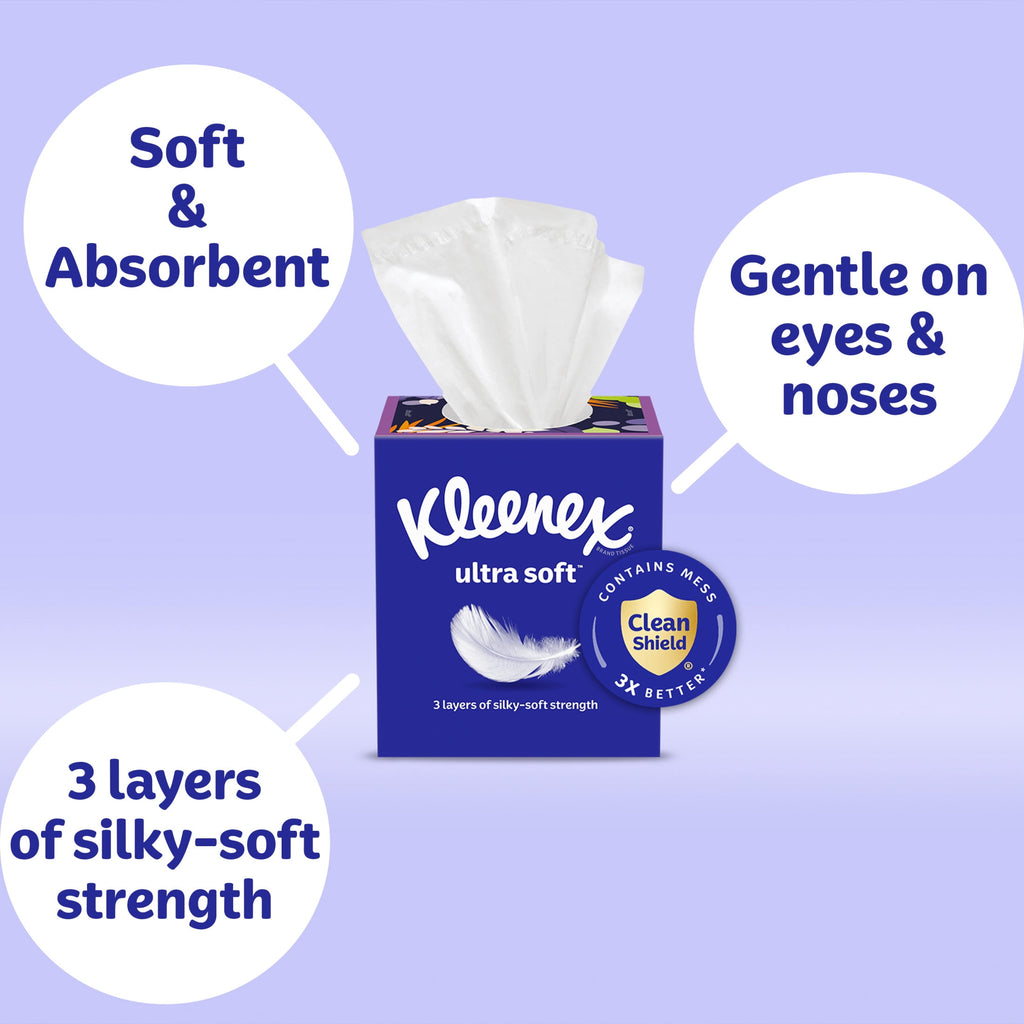 (8 pack) Kleenex Ultra Soft Facial Tissues, 4 Cube Boxes, 60 Tissues per Box, 3-Ply