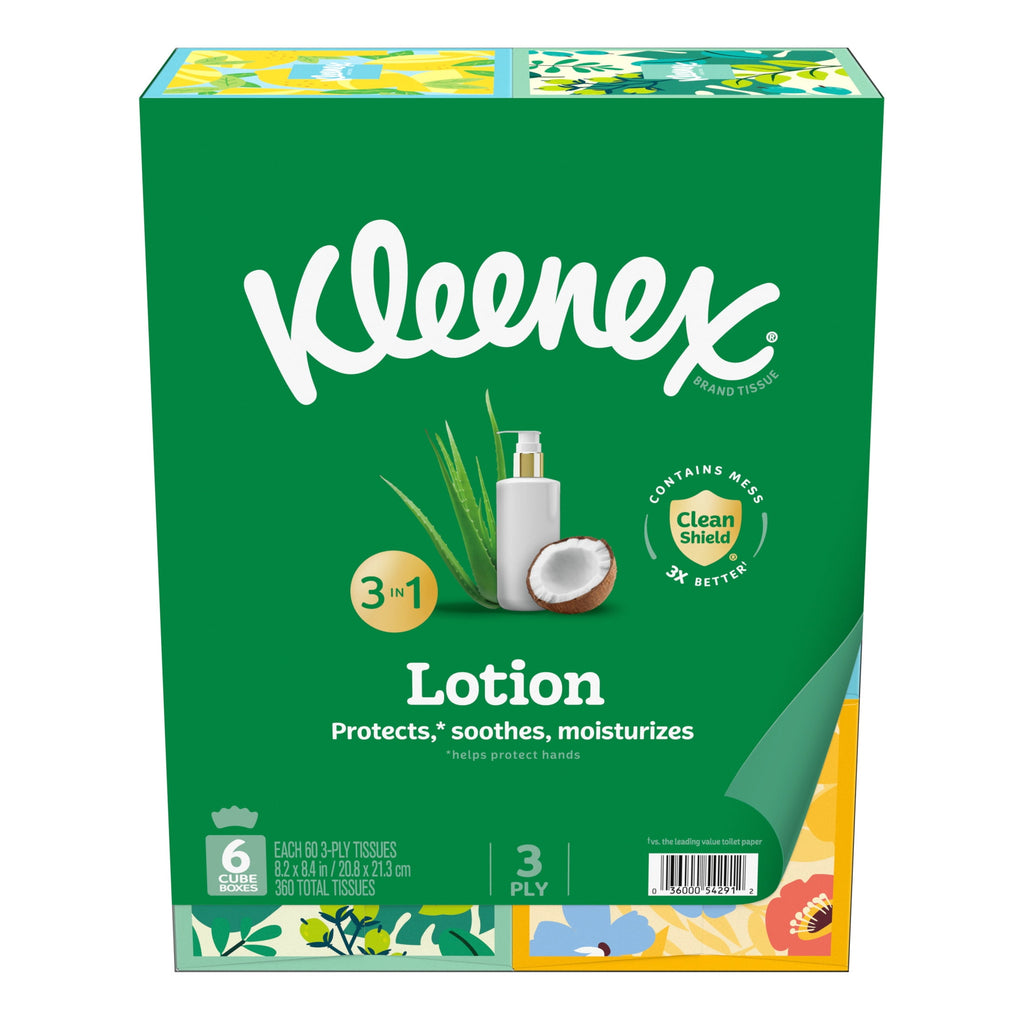 (6 pack) Kleenex Lotion Facial Tissues with Coconut Oil & Aloe, 3-Ply, 6 Pack (360 Tissues)